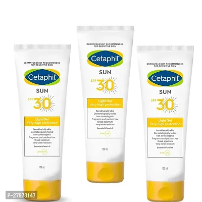 Cetaphil Sun SPF 30 Sunscreen, Very High Protection Light Gel, Water Resistant, 100 ml pack of 3