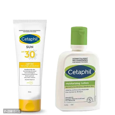Cetaphil Sun SPF 30 Sunscreen, Very High Protection Light Gel, Water Resistant, 100 ml Cetaphil Moisturizing Lotion for Normal to Combination, Sensitive Skin| 100 ml