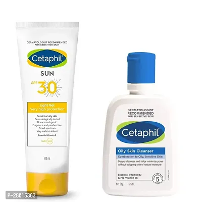 Cetaphil Sun SPF 30 Sunscreen, Very High Protection Light Gel, Water Resistant, 100 ml Cetaphil Oily Skin Cleanser , Daily Face Wash for Oily, Acne prone Skin , Gentle Foaming, 125ml