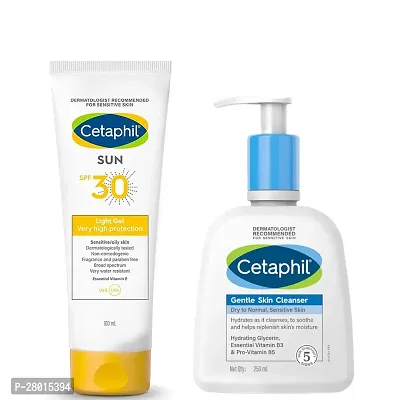 Cetaphil Sun SPF 30 Sunscreen, Very High Protection Light Gel, Water Resistant, 100 ml Cetaphil Face Wash by Cetaphil, Gentle Skin Cleanser for Dry to Normal, Sensitive Skin - 250 ml