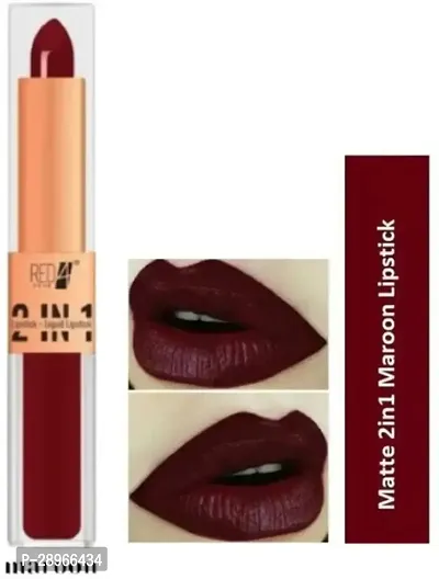 RED4 Matte Line 2in1 Lipstick Liquid Lipstick Full Coverage Smooth Finish Matte Color maroon-thumb0