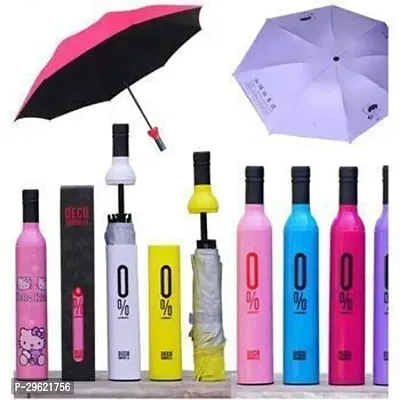 Bottle Shape Mini Compact Foldable Umbrella with Plastic Case (Multi Color, Pack of 1)