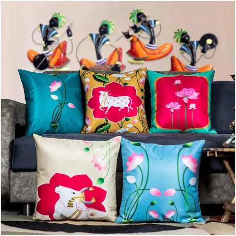 Set of 5- Printed Satin Cushion Covers