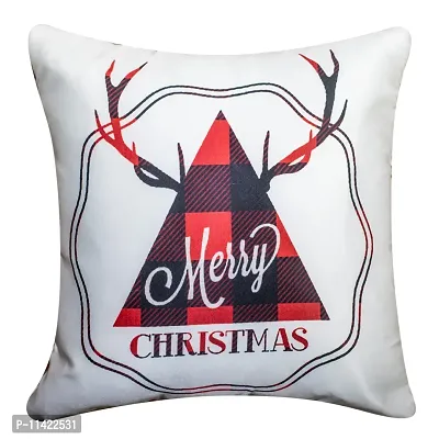Vendola Merry Christmas Decorative Printed Satin Cushion / Throw / Pillow Covers (Multicolour) Set of 5 Pieces (16X16 Inches with Fillers, Deers)-thumb5