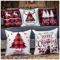 Vendola Merry Christmas Decorative Printed Satin Cushion / Throw / Pillow Covers (Multicolour) Set of 5 Pieces (16X16 Inches with Fillers, Deers)-thumb1