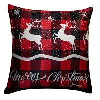 Vendola Merry Christmas Decorative Printed Satin Cushion / Throw / Pillow Covers (Multicolour) Set of 5 Pieces (16X16 Inches with Fillers, Deers)-thumb2