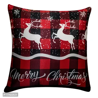 Vendola Merry Christmas Decorative Printed Satin Cushion / Throw / Pillow Covers (Multicolour) Set of 5 Pieces (16X16 Inches with Fillers, Deers)-thumb3