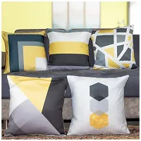 Vendola Satin 250TC Cushion Pillow Covers , Yellow and Multicolor, Set of 5 (24X24 Inches, Butter Yellow)-thumb1