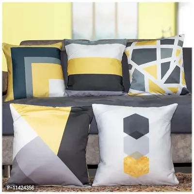 Vendola Satin 250TC Cushion Pillow Covers , Yellow and Multicolor, Set of 5 (24X24 Inches, Butter Yellow)-thumb2