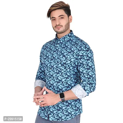 Stylish Blue Cotton Blend Long Sleeves Shirt For Men-thumb3