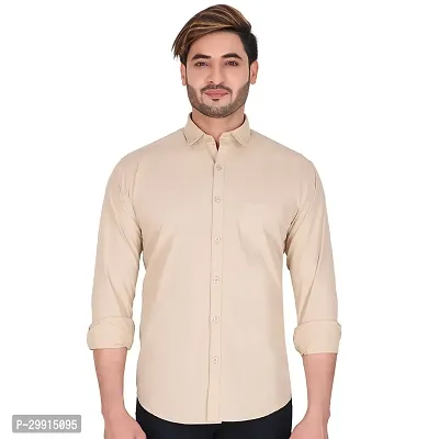 Stylish Beige Cotton Long Sleeves Shirt For Men