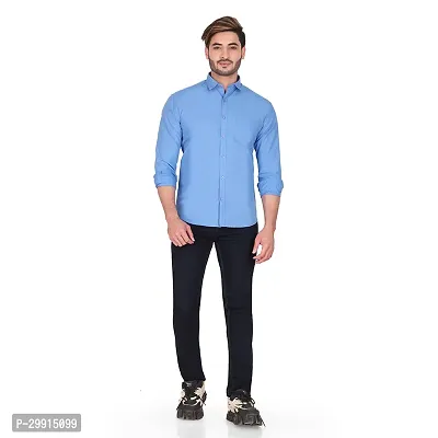 Stylish Blue Cotton Long Sleeves Shirt For Men-thumb5