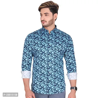 Stylish Blue Cotton Blend Long Sleeves Shirt For Men