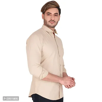 Stylish Beige Cotton Long Sleeves Shirt For Men-thumb3