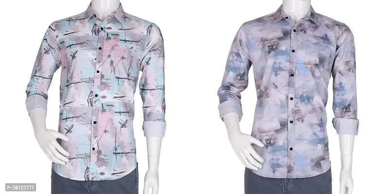 Reliable Multicoloured Cotton Blend Printed Long Sleeves Casual Shirt For Men Pack Of 2