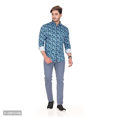 Stylish Blue Cotton Blend Long Sleeves Shirt For Men-thumb5