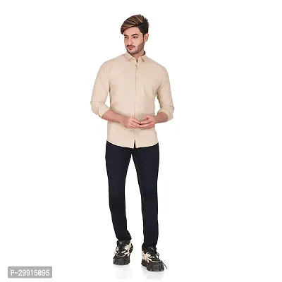 Stylish Beige Cotton Long Sleeves Shirt For Men-thumb5