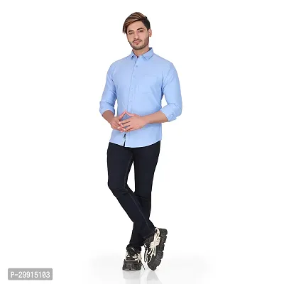 Stylish Blue Cotton Long Sleeves Shirt For Men-thumb5