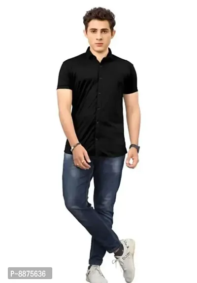 Fabulous Black Crepe Solid Casual Shirts For Men-thumb0