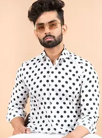 Fabulous White Crepe Polka Print Casual Shirts For Men-thumb1