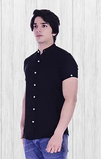 Fabulous Black Crepe Solid Casual Shirts For Men-thumb2