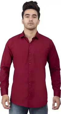 Fabulous Maroon Crepe Solid Casual Shirts For Men-thumb2