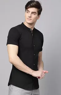 Fabulous Black Crepe Solid Casual Shirts For Men-thumb2