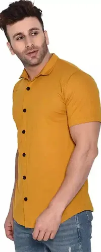 Fabulous Yellow Crepe Solid Casual Shirts For Men-thumb2