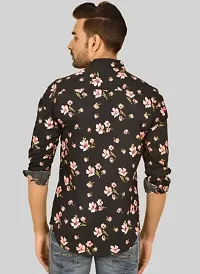 Fabulous Black Crepe Floral Print Casual Shirts For Men-thumb1