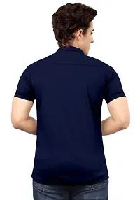 Fabulous Navy Blue Crepe Solid Casual Shirts For Men-thumb1