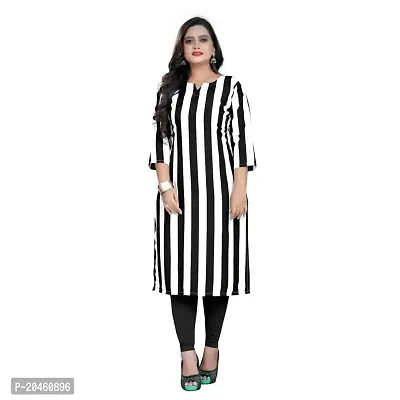Zeeshan Center 3/4 Sleeve Zebra Pattern Straight Kurti/Dress for Women - Black  White Color (XX-Large)-thumb0