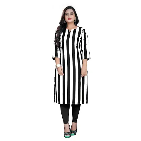 Zeeshan Center 3/4 Sleeve Zebra Pattern Straight Kurti/Dress for Women - Black  White Color (XX-Large)