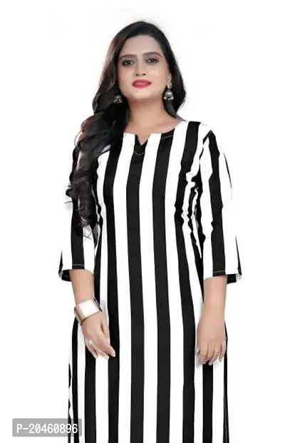 Zeeshan Center 3/4 Sleeve Zebra Pattern Straight Kurti/Dress for Women - Black  White Color (XX-Large)-thumb3