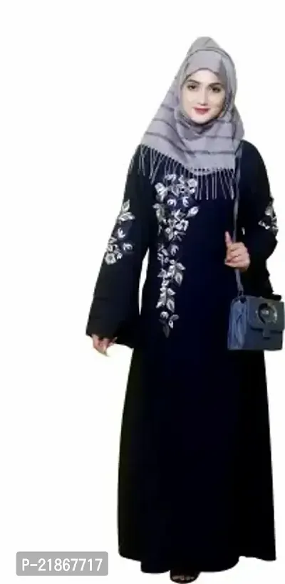 Bhumi fab EMBROIDERED Abaya for girls and women Cotton Crepe Blend Solid Burqa With Hijabnbsp;nbsp;(Blue)-thumb0