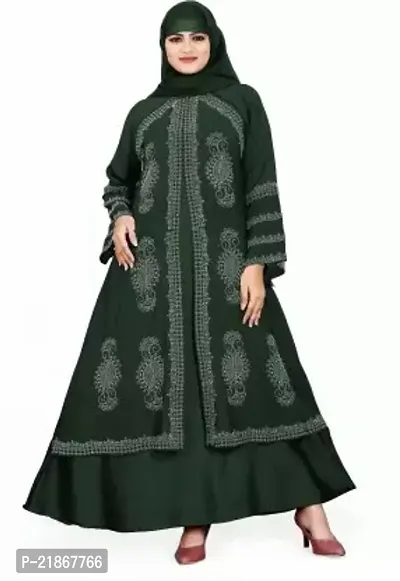 Bhumi fab Abaya Burqa-02 Nida Matte Solid Burqa With Hijabnbsp;nbsp;(Green)-thumb0