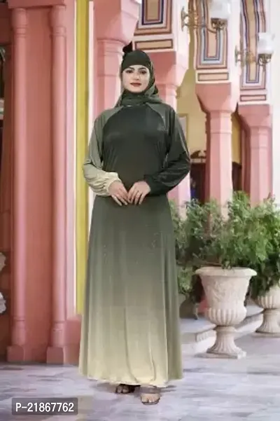 Bhumi fab Blackgoldembossed Lycra Blend Burqa With Hijabnbsp;nbsp;(Green)-thumb0