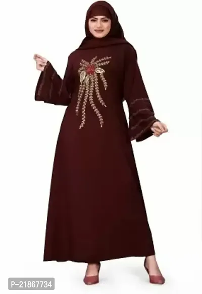 Bhumi fab EMBROIDERED BURQA FOR GIRLS AND WOMENS Cotton Crepe Blend Solid Burqa With Hijabnbsp;nbsp;(Maroon)-thumb0