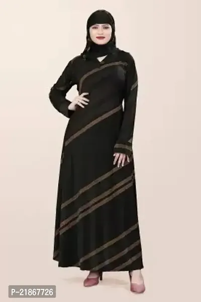 Bhumi fab Blackgold embossed Lycra Blend Striped Burqa With Hijabnbsp;nbsp;(Black)