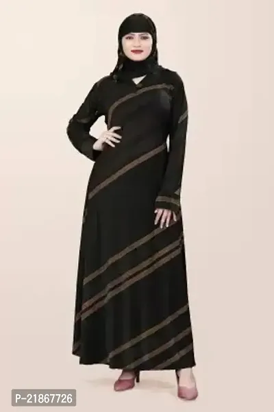 Bhumi fab Blackgold embossed Lycra Blend Striped Burqa With Hijabnbsp;nbsp;(Black)-thumb0