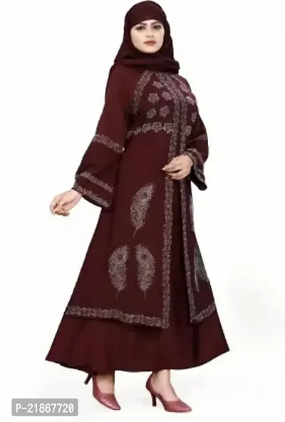 Bhumi fab Printed Burqa For Women 5 Nida Matte Solid Burqa With Hijabnbsp;nbsp;(Maroon)