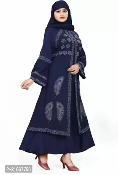 Bhumi fab Printed Burqa For Women 3 Nida Matte Burqa With Hijabnbsp;nbsp;(Blue)