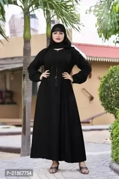 Bhumi fab Pakistani Latest Designer Abaya/Burkha Crepe Solid Burqa With Hijabnbsp;nbsp;(Black)