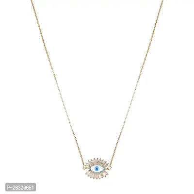 DOKCHAN Evil Eye Protection Nazariya Eyelashes Design Chain Metal Pendant Necklace for Women  Girls-thumb0