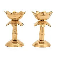 DOKCHAN Pure Brass 4 Inch Lotus Stand Diya for Puja Temple Decoration Diya Pack of 2 for Home Brass Table Diya (Height: 4 inch)-thumb2