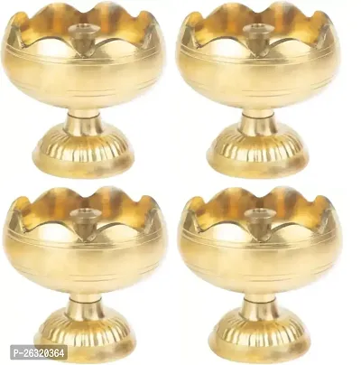 DOKCHAN Handcrafted Pure Brass Tomato akhand Diya for Pooja and Home Temple Decor Brass Table Diya Set (Height: 2 inch | Pack 04)-thumb0