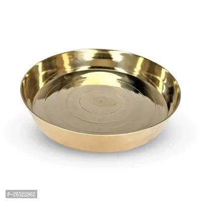 DOKCHAN Brass Plain Design Heavy Plate for Store kumkum, haldi, akshat, Prashad/Heavy Small thali for Pooja Purpose Round Shape Plate (Size - 8.5cm)-thumb0
