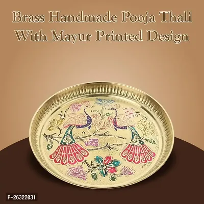 Dokchan Pure Brass Peacock Thali | Peacock Designer Brass Plate | Premium Peacock Design Pooja thali (Size - 7 inches)-thumb2