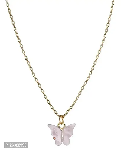 DOKCHAN White Butterfly Pendant Design Chain Metal Necklace for Women  Girls (White)