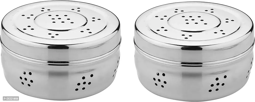 DOKCHAN Stainless Steel Heavy Gauge Multipurpose Stainless Steel Containers for Kitchen | Vertical Canisters | Mirror Glossy Finish (Pack 02 | 500ml)