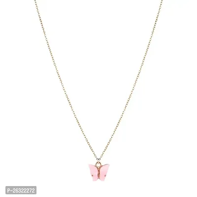 DOKCHAN Pink Butterfly Design Chain Metal Pendant Necklace for Women  Girls-thumb0